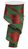 Red glitter and emerald green Harlequin 2.5” wired ribbon - Greenery Market wired ribbon