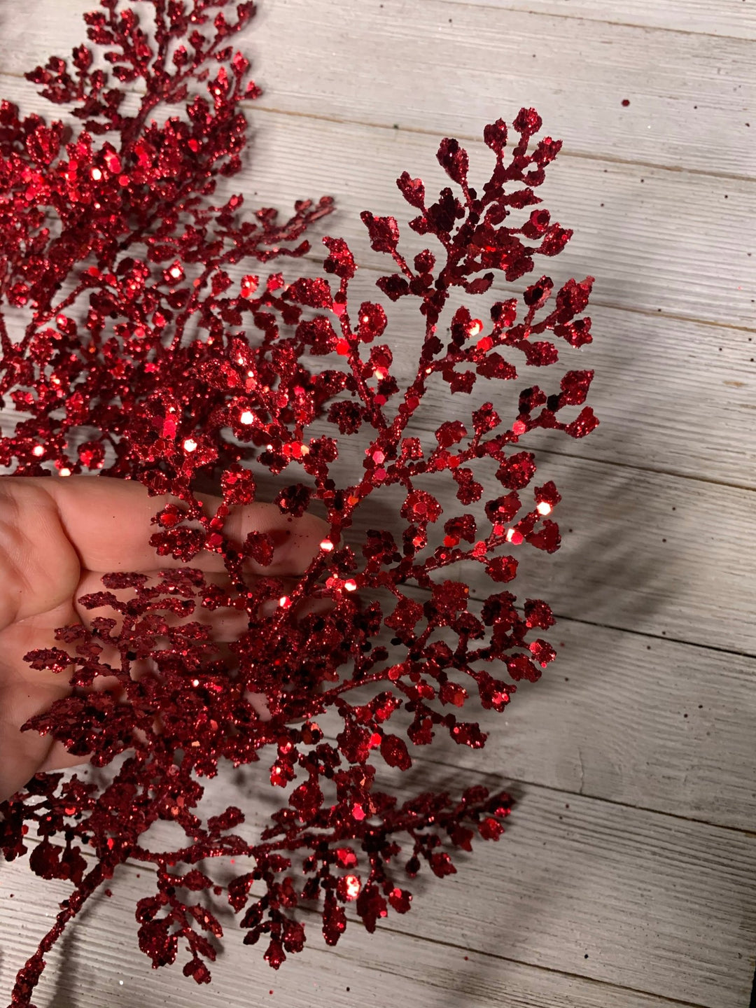 Red glittered maidenhair spray - Greenery MarketChristmasXG792-R