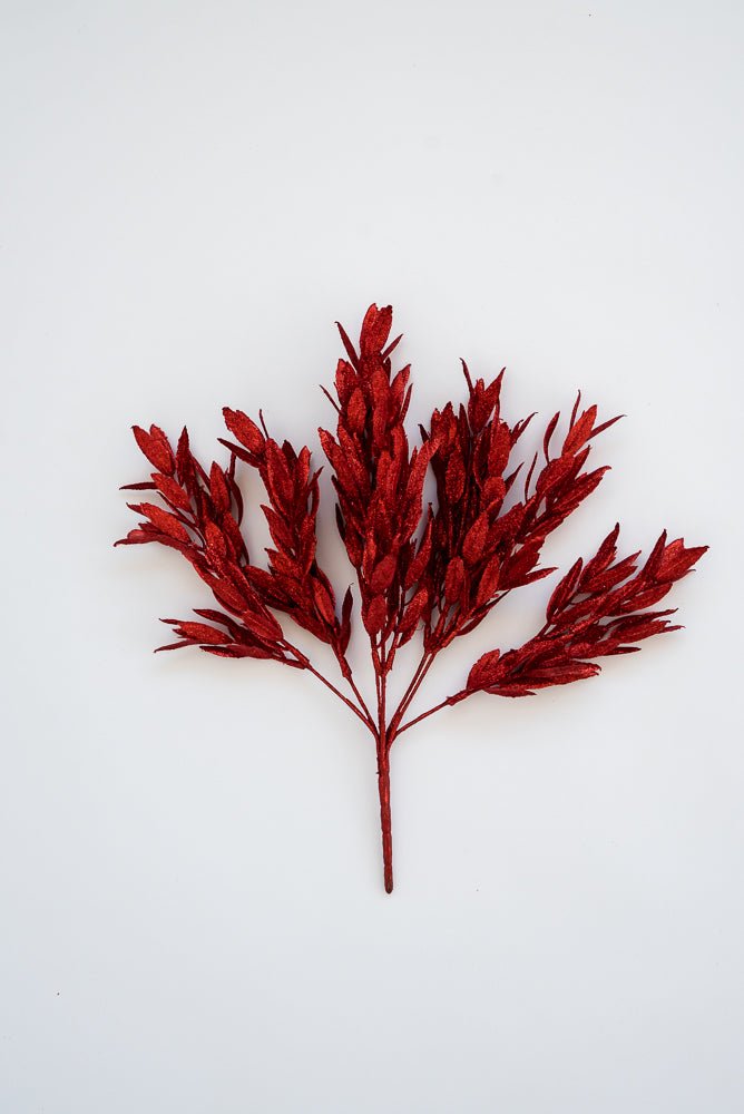 Red glittered ruscus leaves bush - Greenery Market83626-RD