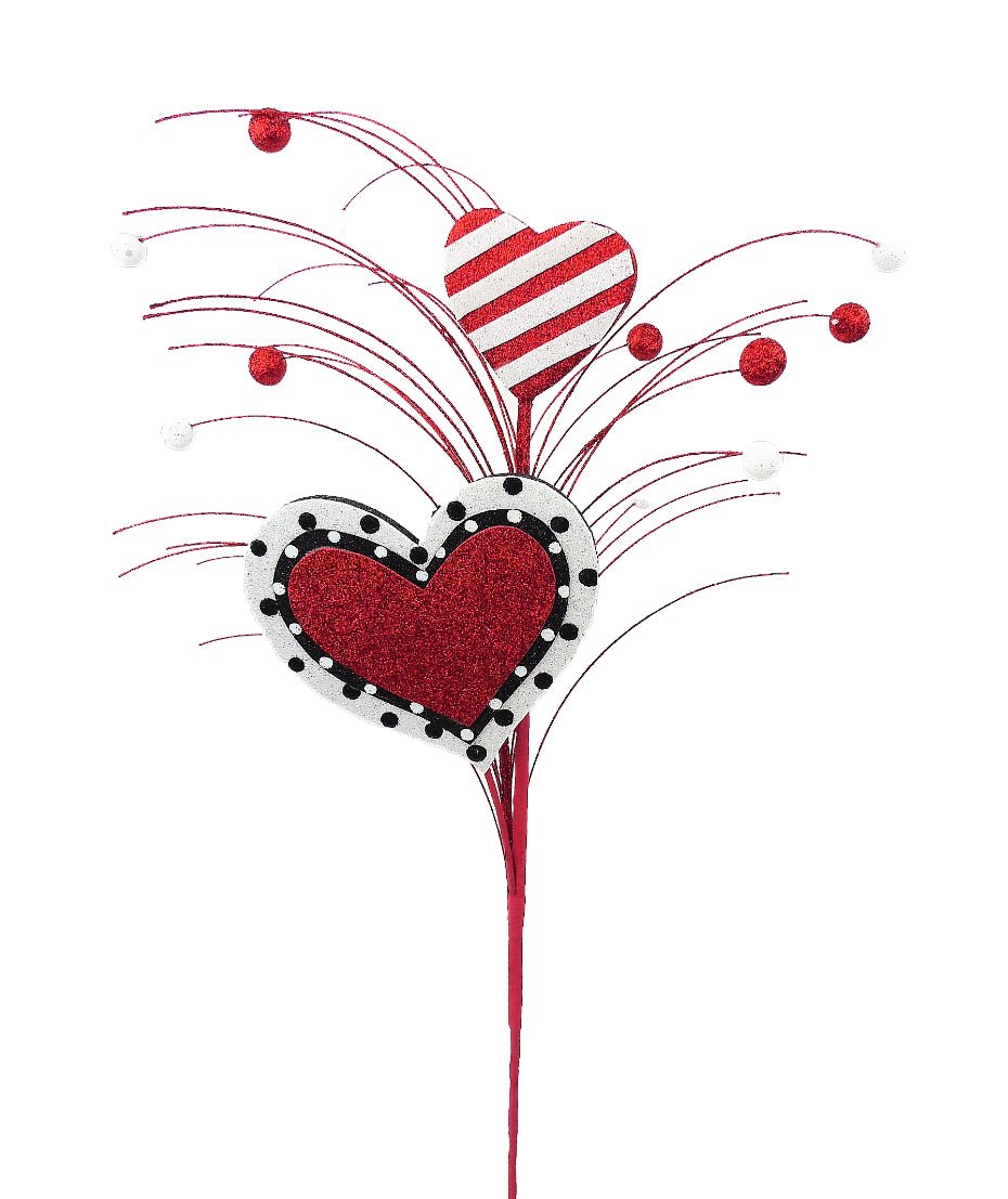 Red Glittery Heart Valentine’s spray - Greenery MarketPicks62606RDWTBK