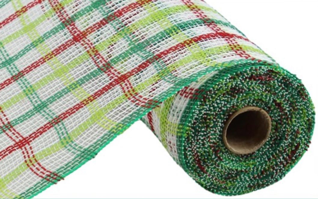 Red, green, and white jute and poly plaid deco mesh - Greenery Market