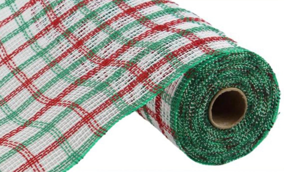 Red, green, and white jute and poly plaid deco mesh - Greenery MarketDeco meshRy8339r3
