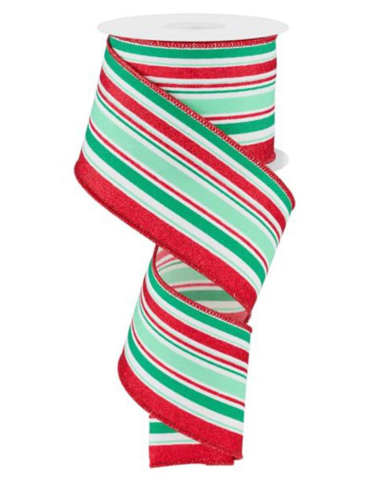 Red, green, and white stripe wired ribbon 2.5” - Greenery MarketWired ribbon
