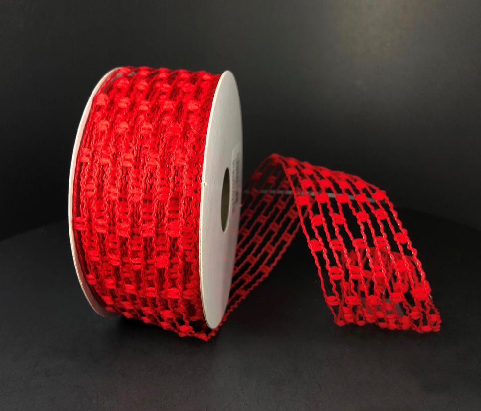 Red jute expandable wired ribbon, 1.5