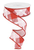Red, light pink and white diagonal plaid wired ribbon, 1.5” - Greenery Marketwired ribbonrg0168215