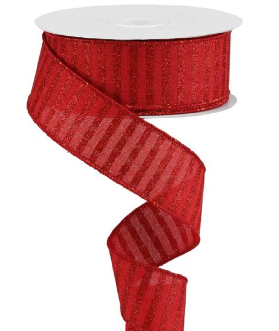 Red linen with red glittered stripe wired 1.5” - Greenery MarketRg0168824