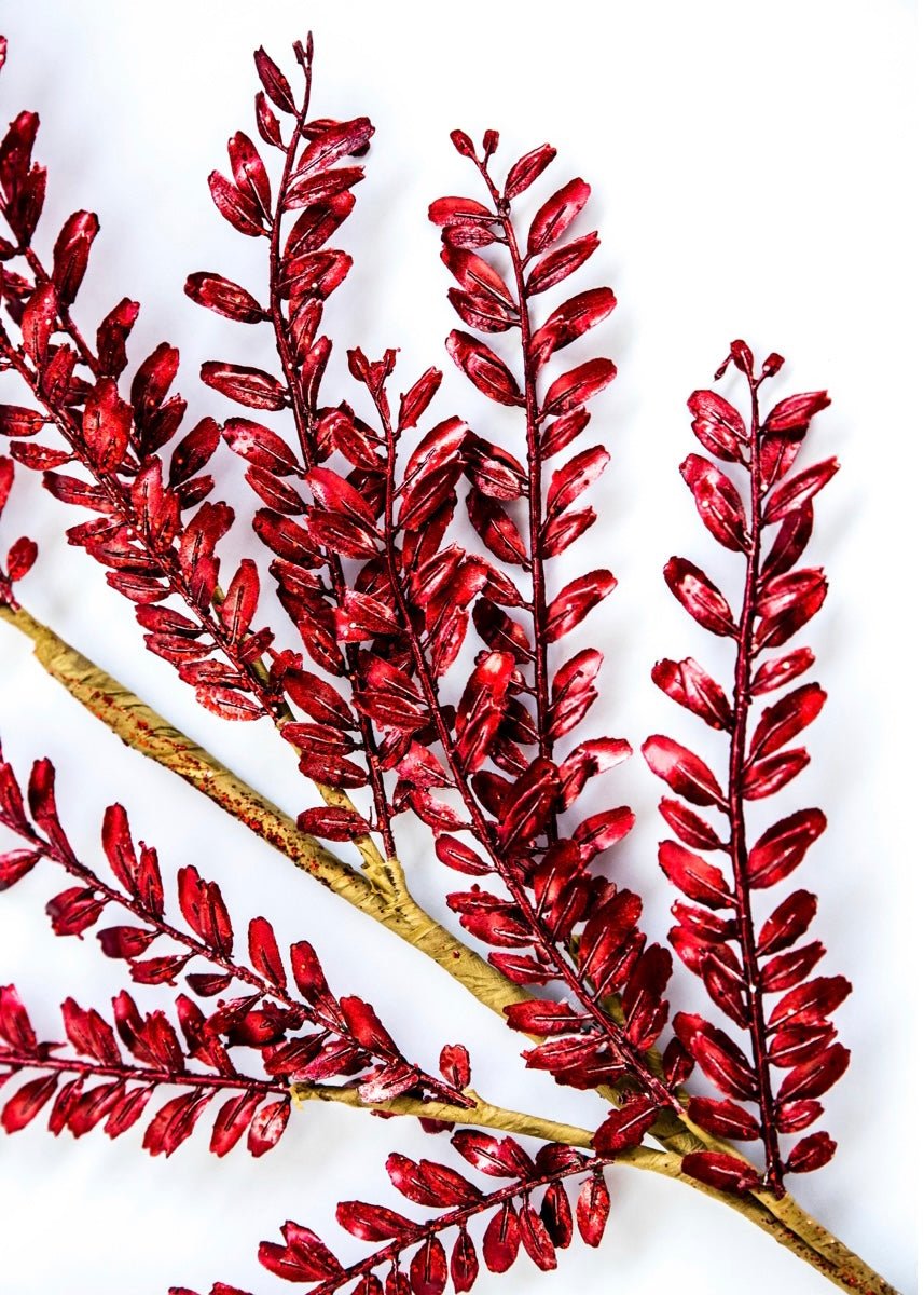 Red metallic mini leaf spray - Greenery MarketChristmasXG846-R