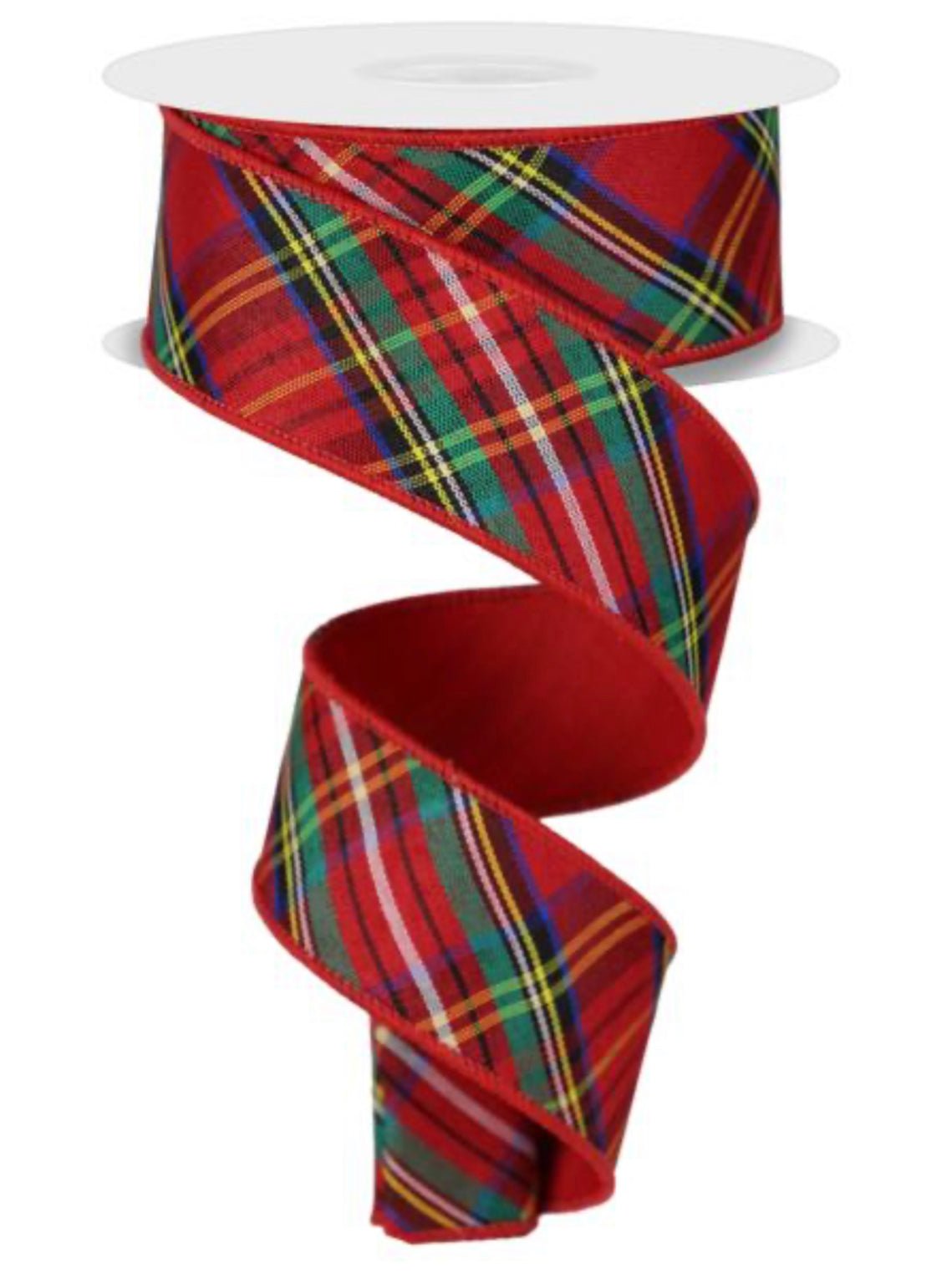 Red plaid with solid red fused back 1.5” wired ribbon - Greenery MarketWired ribbonRGX0146