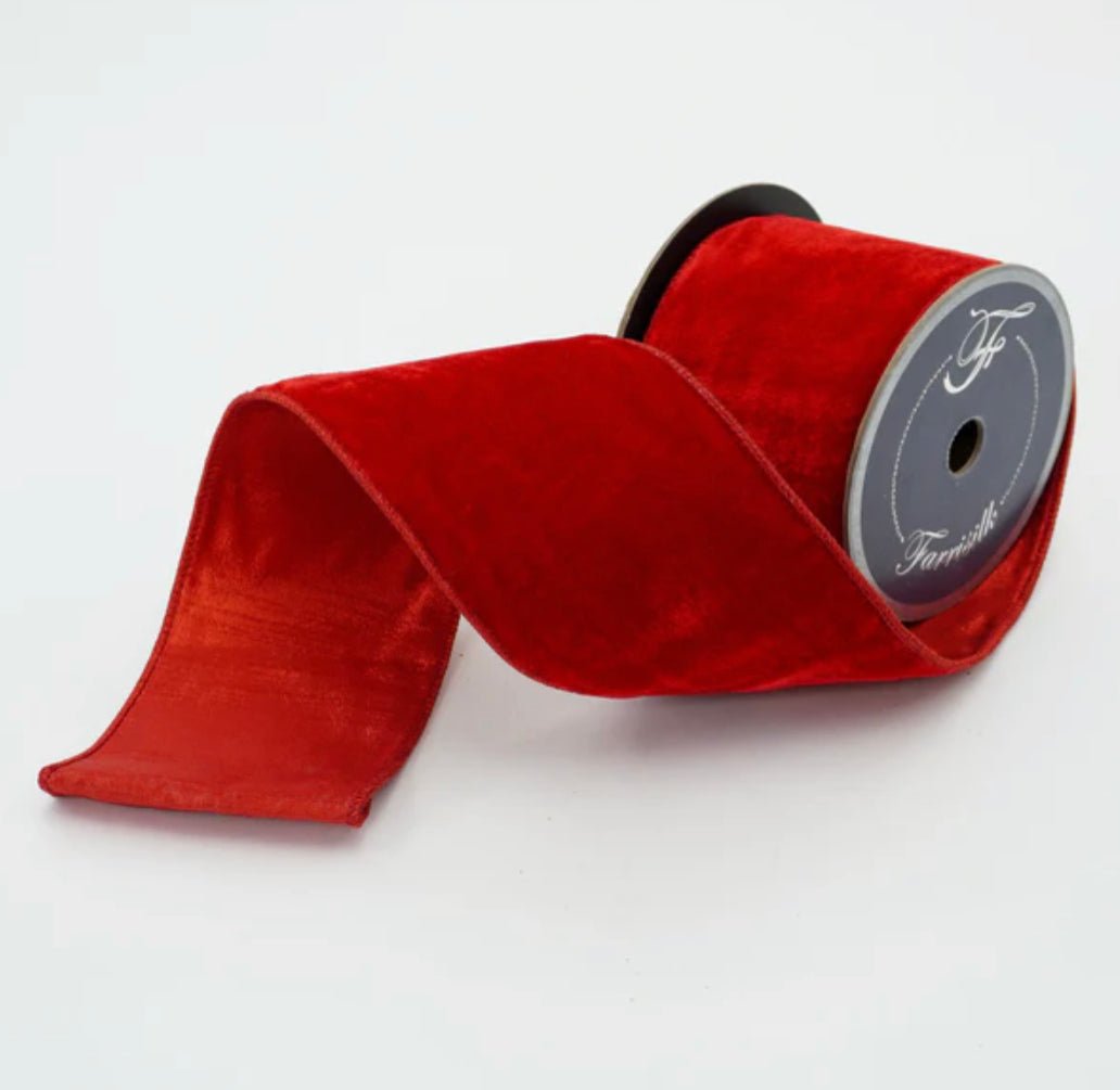 Red plush velvet luster 4” farrisilk wired ribbon - Greenery MarketRibbons & TrimRV003-02