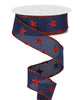 Red Stars on blue wired ribbon 1.5” - Greenery MarketWired ribbonRGA11092C