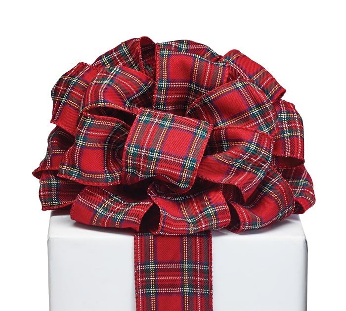 Red tartan plaid wired ribbon - 20 yards - Greenery Market