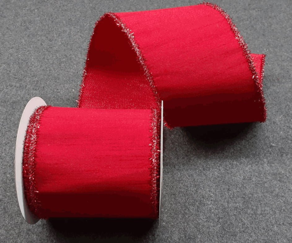 Red tinsel edge wired ribbon - 4” - Greenery MarketWired ribbon179735