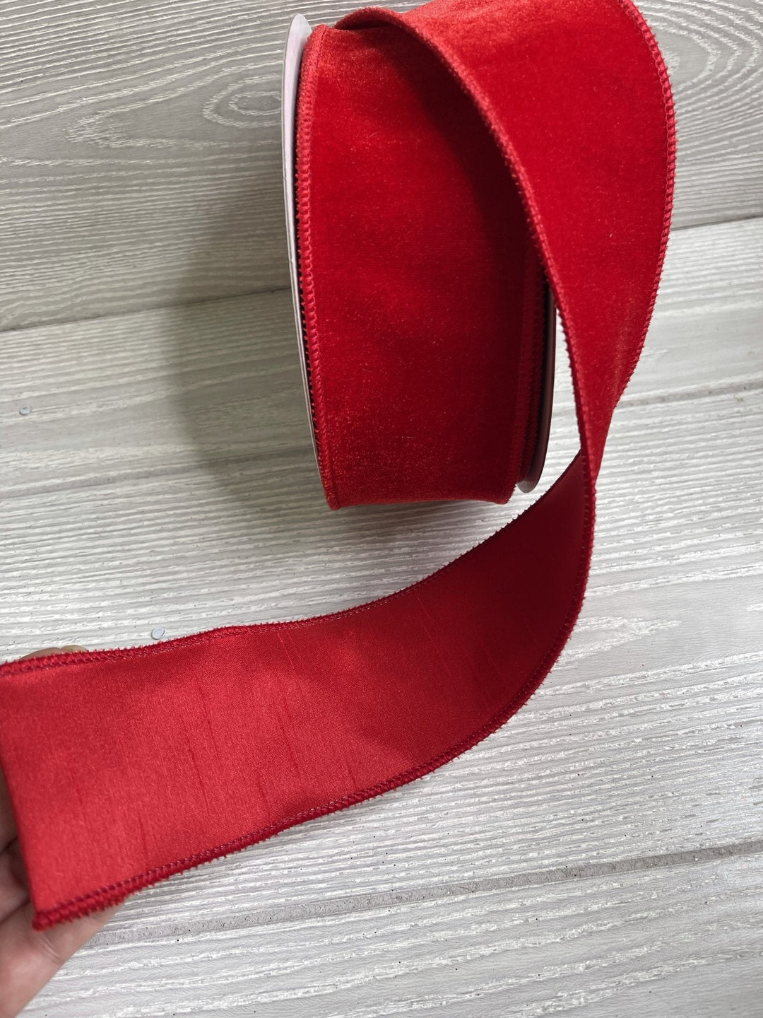 red velvet wired ribbon, 2.5”, dupioni back - Greenery MarketWired ribbonMTX62807 red