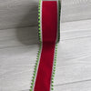 Red velvet with green pompom edge wired ribbon, 2.5" - Greenery MarketRibbons & Trim71117-40-13