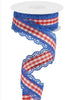 Red wired ribbon with blue lace edge 1.5” - Greenery Market Wired ribbon