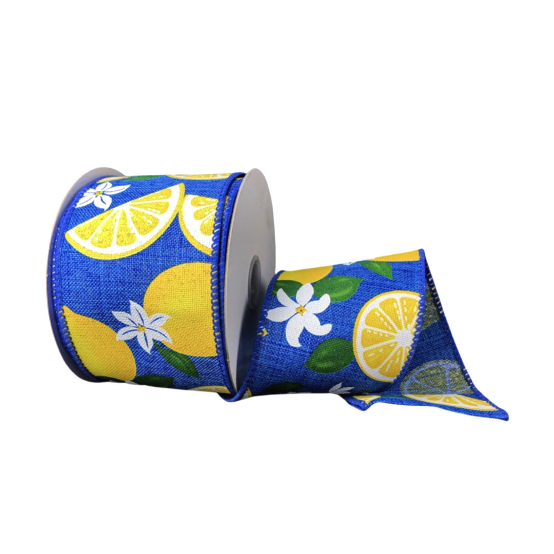 Royal blue with Lemons wired ribbon 2.5” - Greenery MarketWired ribbon41237-40-25