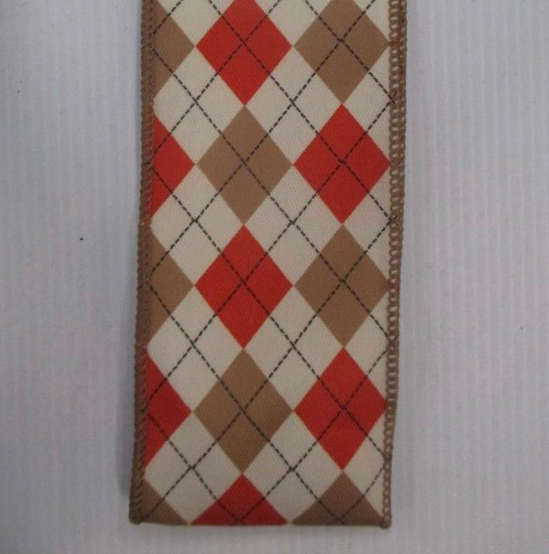 Rust and cream plaid wired ribbon 2.5” - Greenery MarketRibbons & Trim180483