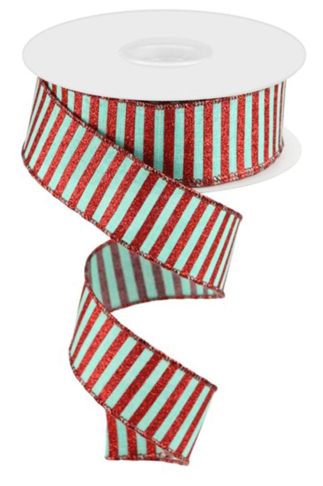 Sage and red glittered stripe wired 1.5” - Greenery MarketWired ribbonRG01688AN