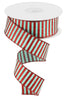 Sage and red glittered stripe wired 1.5” - Greenery MarketWired ribbonRG01688AN
