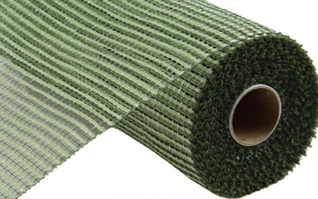 Sage green horizontal stripe poly deco mesh 10” - Greenery MarketDeco meshRE8900J2