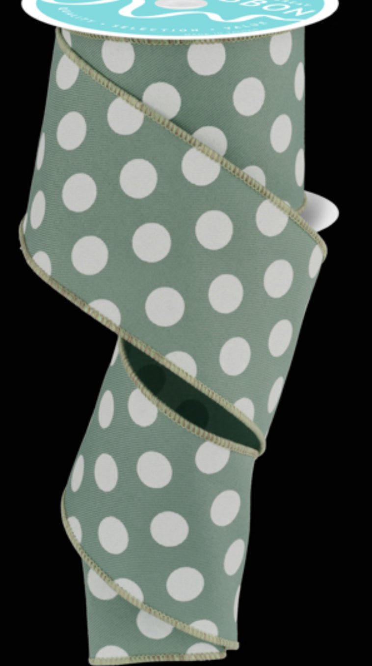 Sage green Polkadot wired ribbon 2.5” - Greenery MarketWired ribbonRGE1525YN