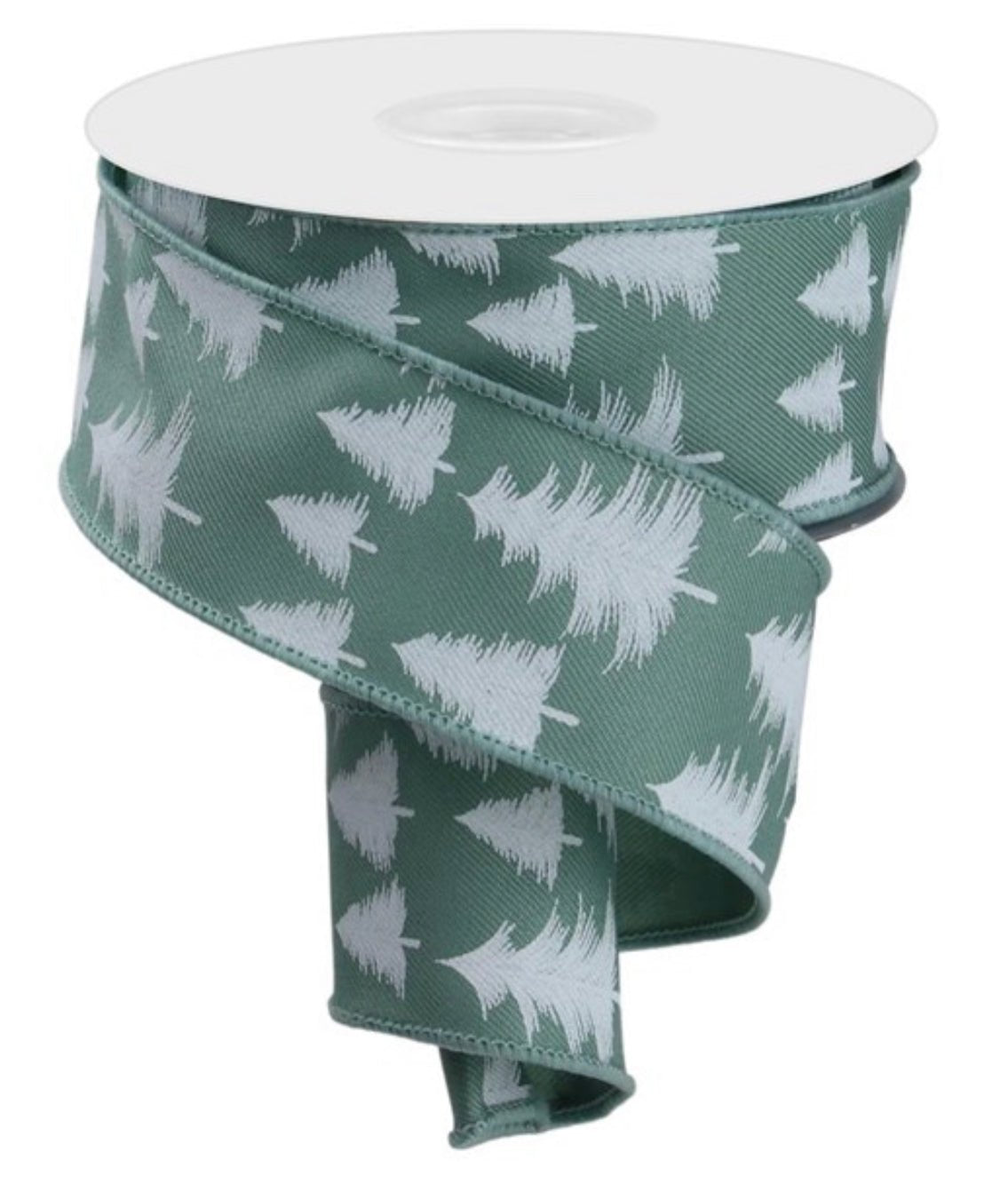 Sage green with pine trees wired ribbon - 1.5” - Greenery Market