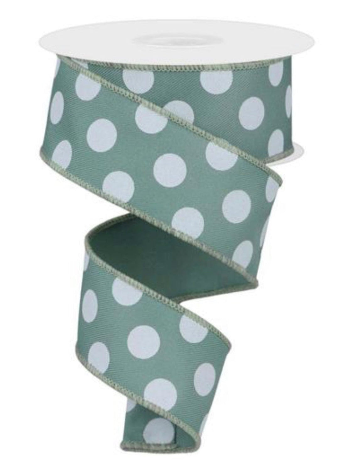 Sage green with white polka dots wired ribbon 1.5" - Greenery MarketWired ribbonRGE1524YN