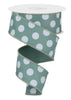 Sage green with white polka dots wired ribbon 1.5" - Greenery MarketWired ribbonRGE1524YN