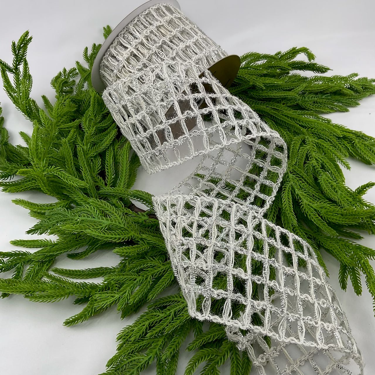 Silver and wool mesh wired ribbon 4” - Greenery MarketRibbons & Trim282931