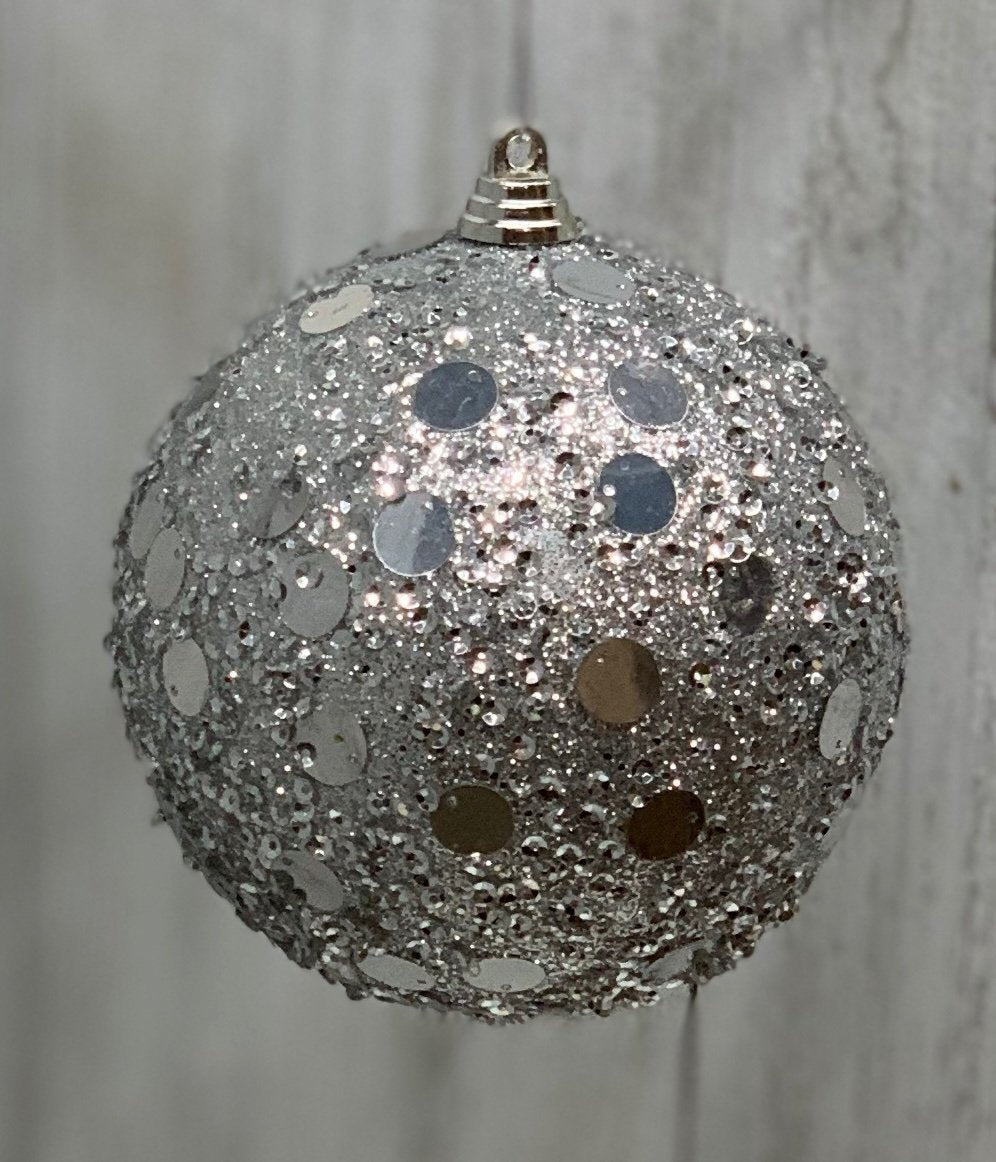 Silver sequined ball ornaments - Greenery Market Ornaments