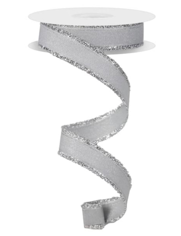 Silver skinny with tinsel edge wired ribbon, 7/8" - Greenery MarketWired ribbonRN587826
