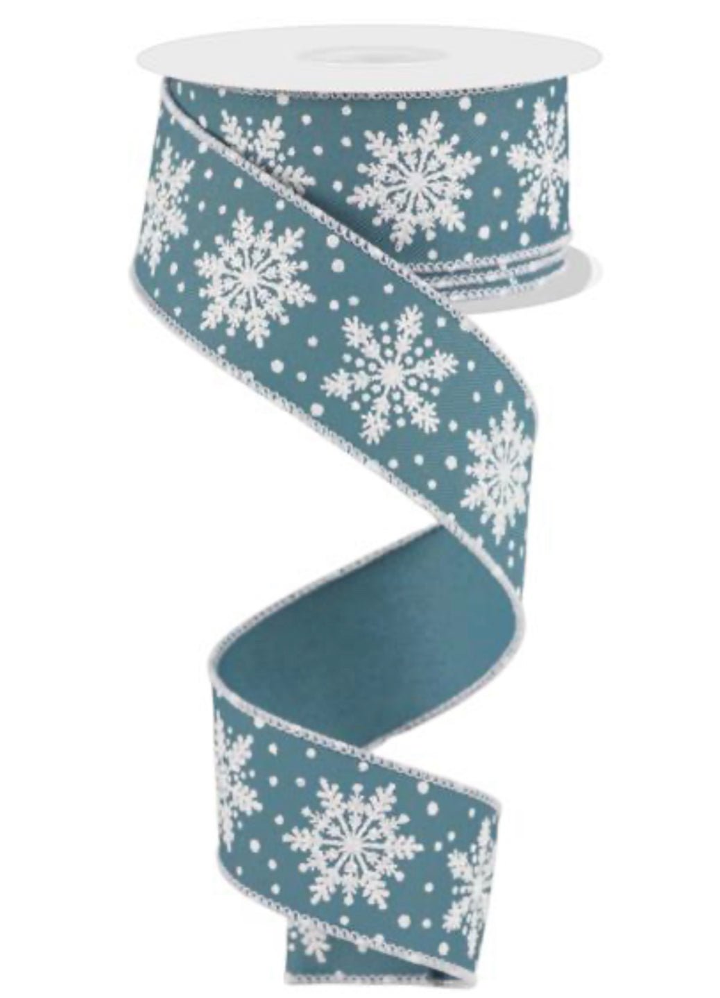 Smoke blue and white snowflakes wired ribbon , 1.5" - Greenery MarketRibbons & TrimRGE1974H5