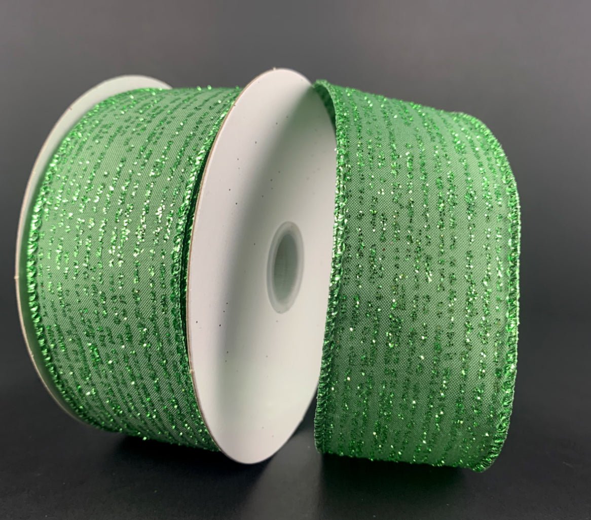 Soft green shimmer stripes wired ribbon, 1.5