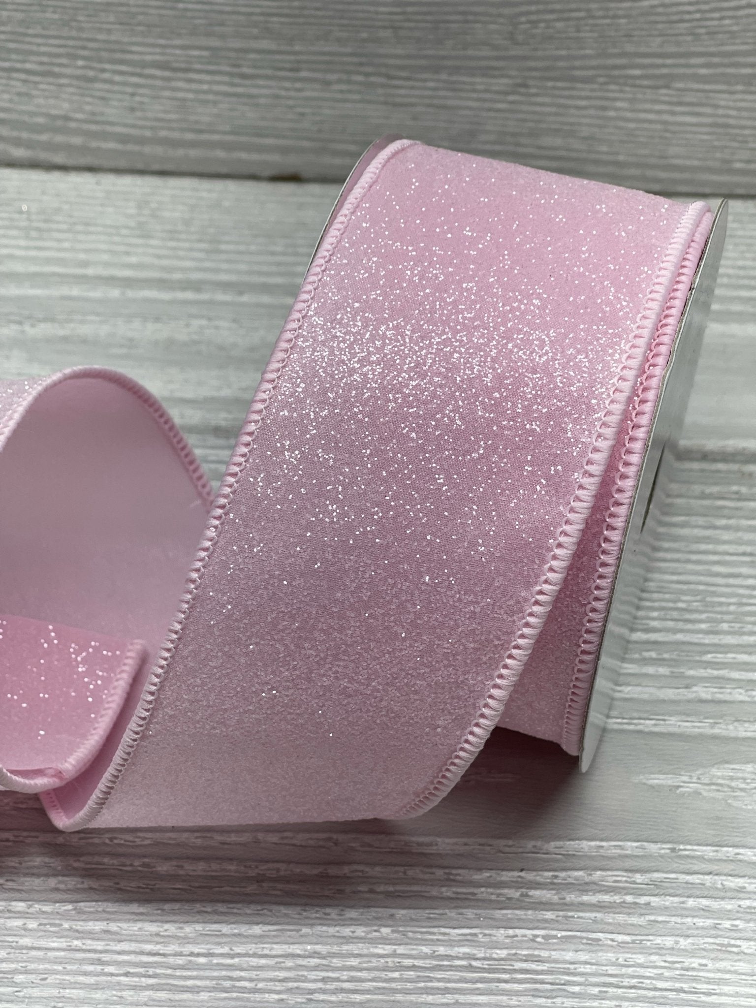 Soft pink glitter wired ribbon - 2.5” - Greenery Market wired ribbon