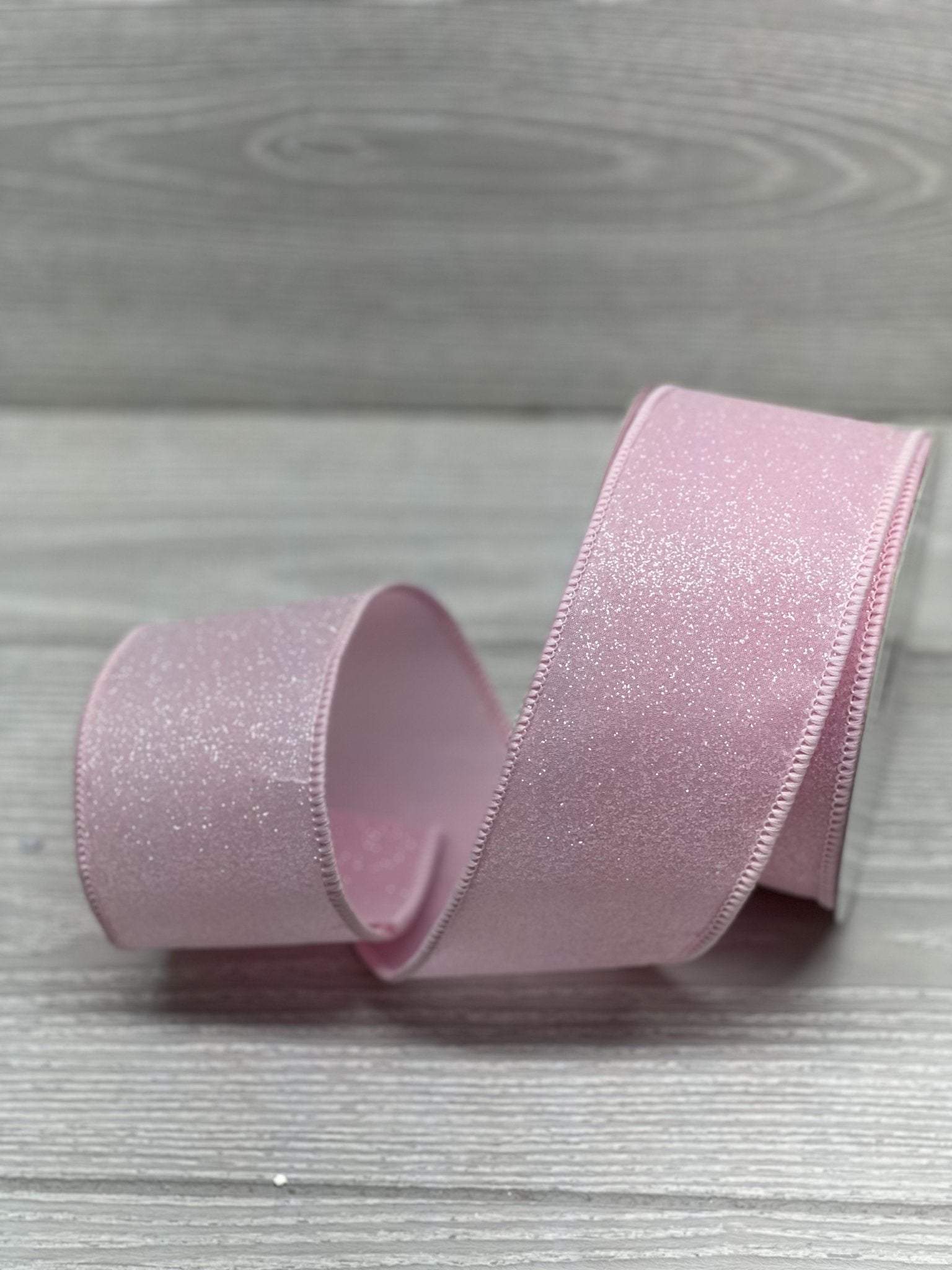  HUIHUANG Pink Wired Satin Ribbon with Glitter Stripe