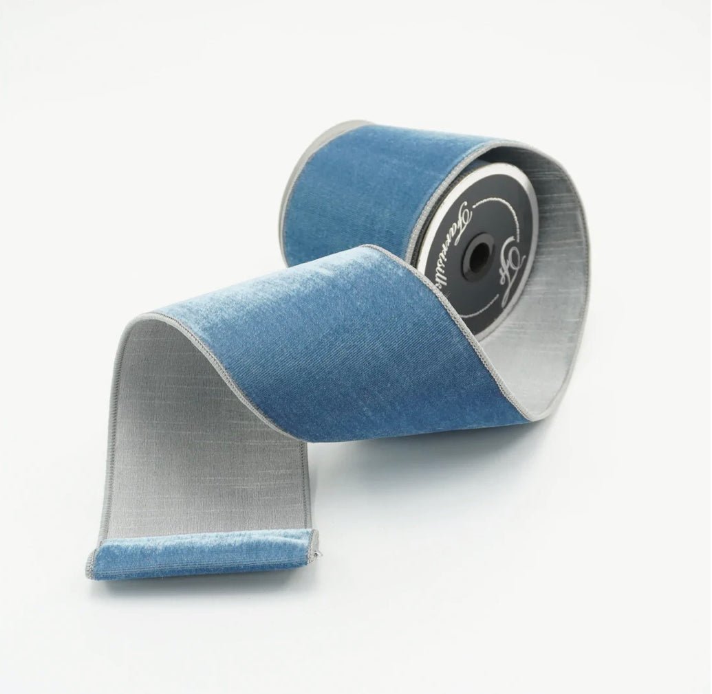 Soft steel blue plush velvet luster 2.5” farrisilk wired ribbon - Greenery MarketRibbons & TrimRK131-12