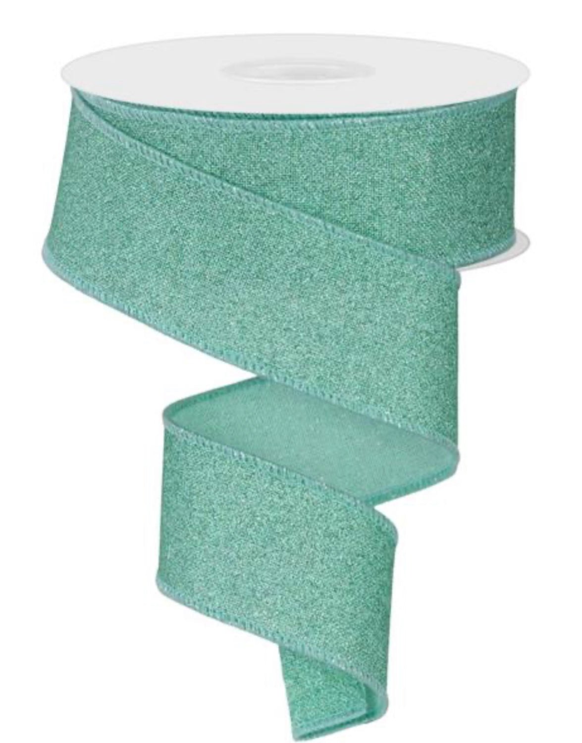 Solid, fine glitter, mint green wired Ribbon 1.5” - Greenery Market