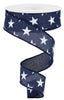 Stars on navy blue wired ribbon 1.5” - Greenery Market Wired ribbon