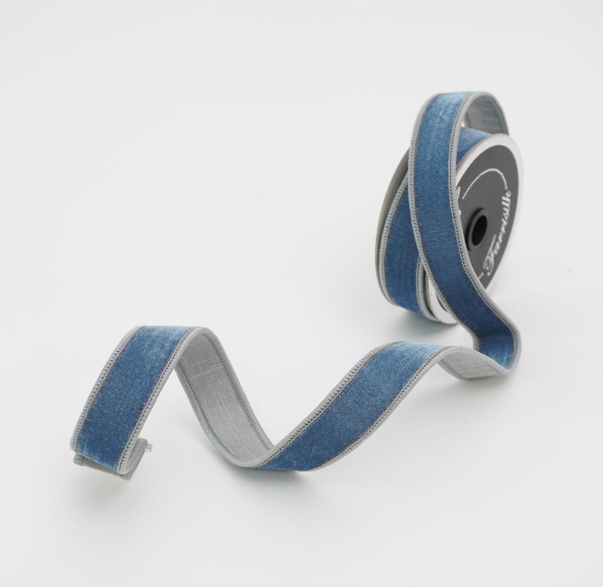 Steel blue velvet two tone 1” farrisilk wired ribbon - Greenery MarketRibbons & TrimRk130-12