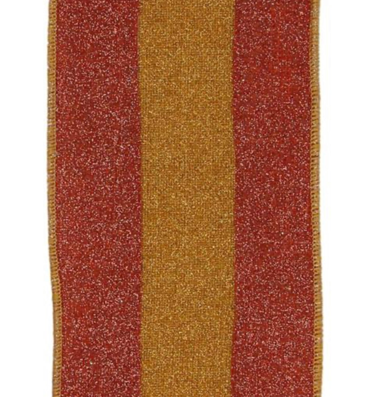 Rgc Ribbon Striped, fine glitter, terracotta and gold, wired Ribbon 2.5 ...