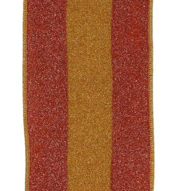 Striped, fine glitter, terracotta and gold, wired Ribbon 2.5” - Greenery MarketRGC8118W9