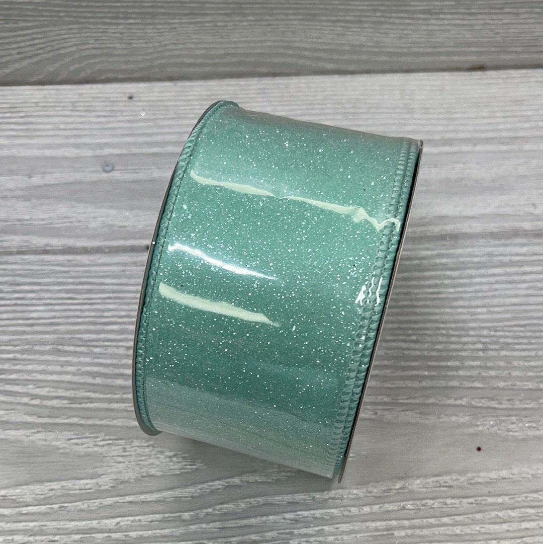 Sugared Candy ribbon - aqua mint glittered - 2.5” - Greenery Marketwired ribbonMTX65002 mint