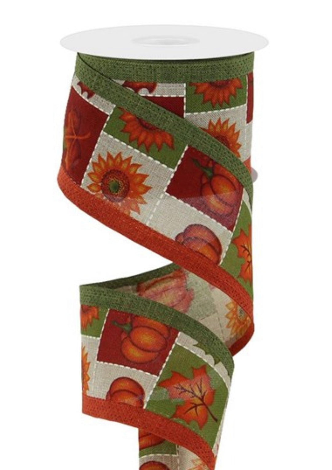 Sunflower and pumpkin block pattern wired ribbon 2.5” - Greenery MarketWired ribbonRGA806918