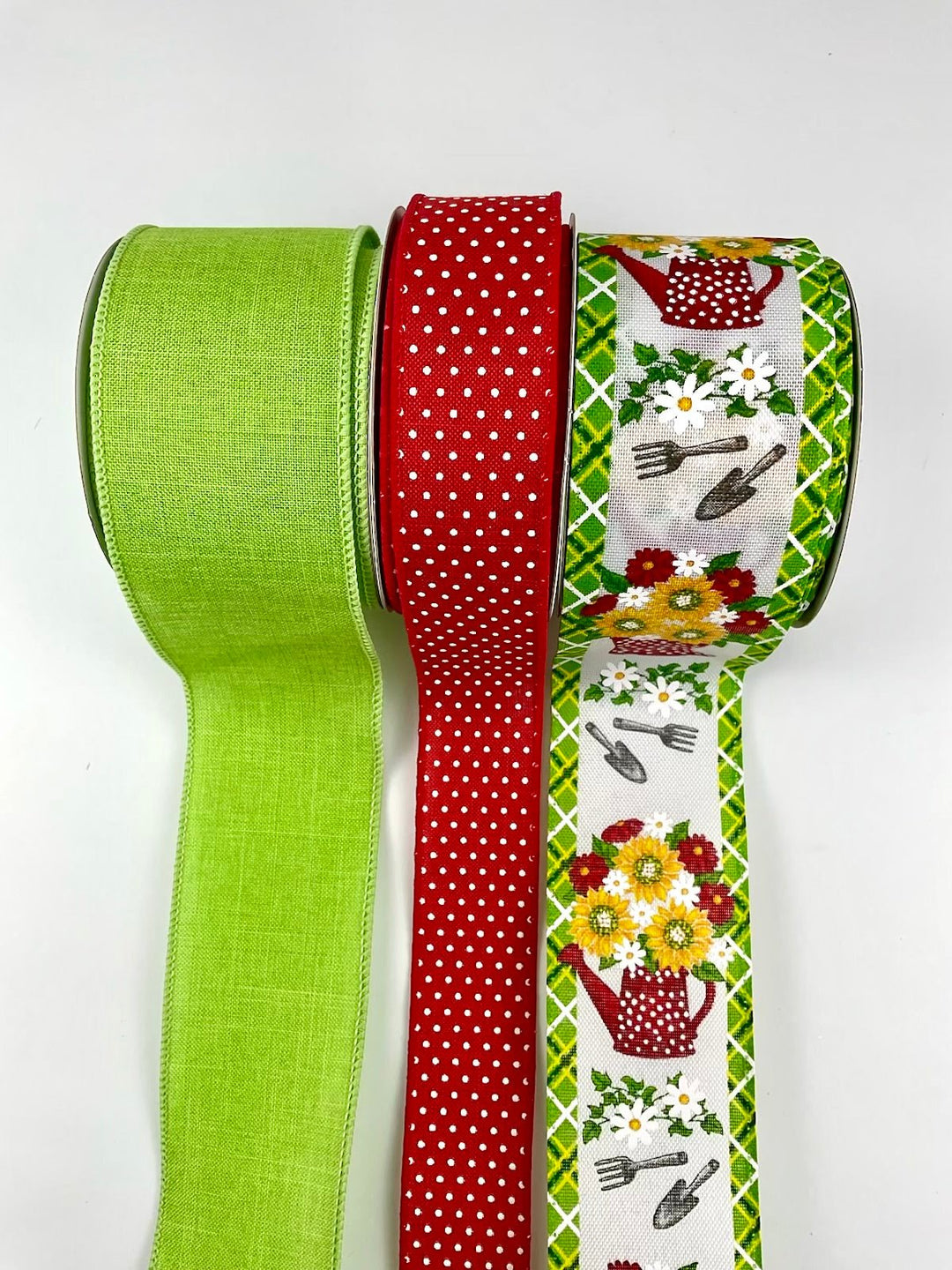 Sunflower with red watering can bow bundle x 3 wired ribbons - Greenery MarketWired ribbonRedcanx3
