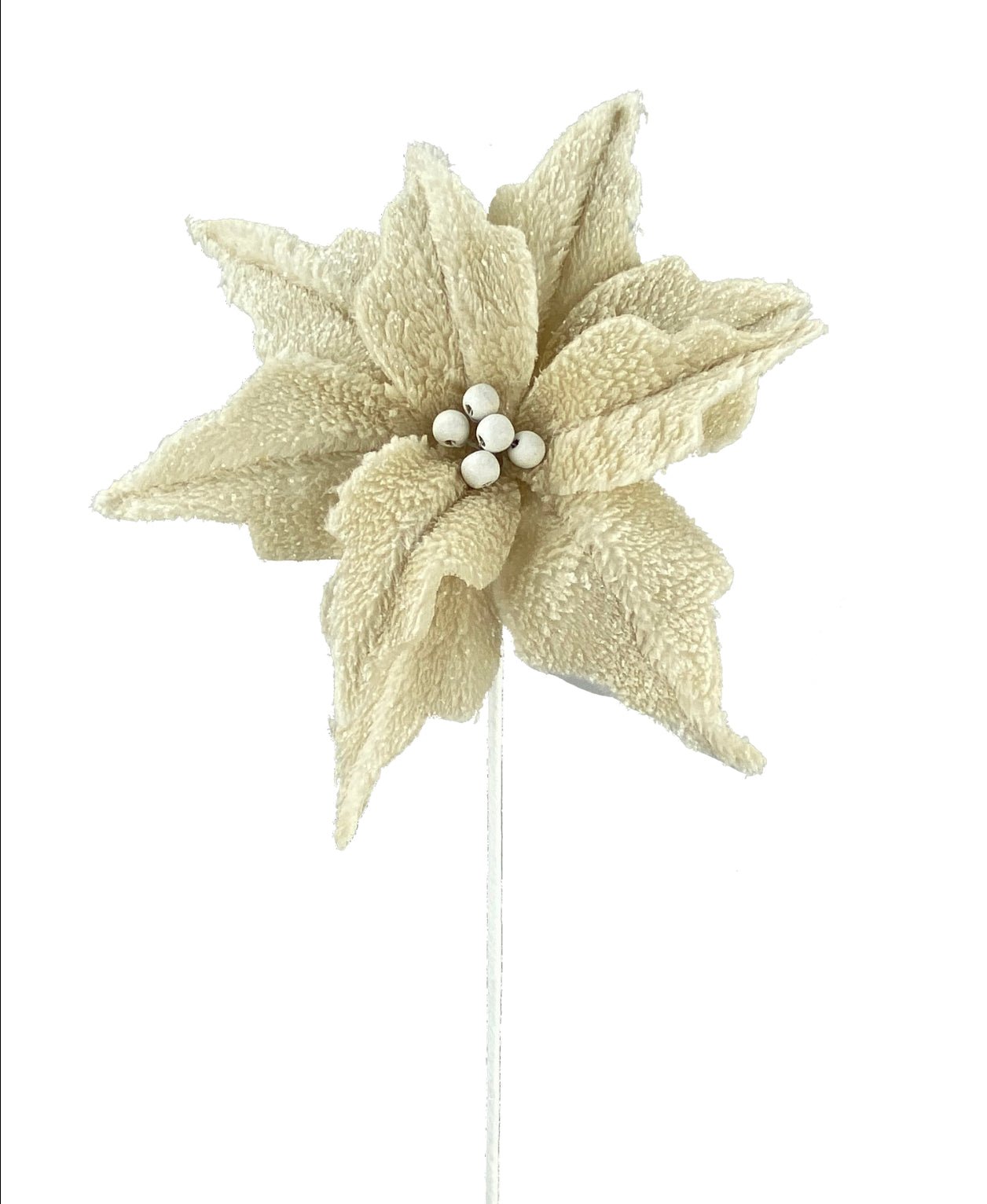 Tan fluffy poinsettias with wood beads - Greenery Marketartificial flowers85634BN