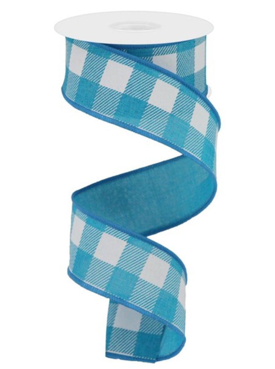 Turquoise Blue and white buffalo plaid 1.5” - Greenery MarketWired ribbonRg01799A2