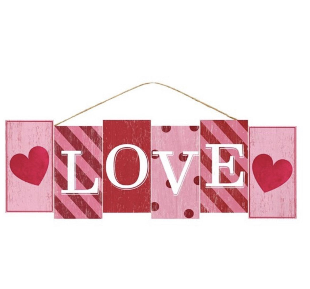 Valentine’s Day block sign, pink, red, and white - Greenery Marketsigns for wreathsAP8743