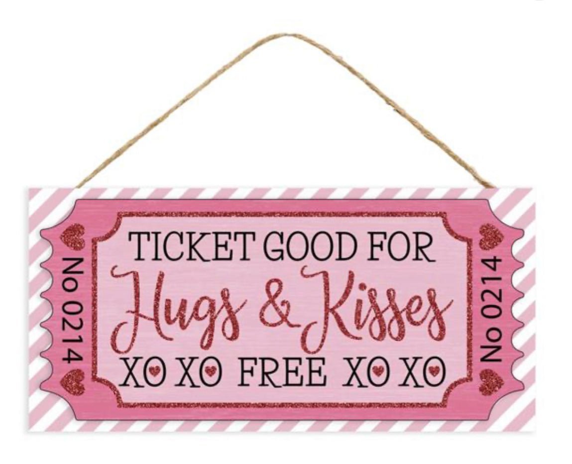 Valentine’s Day hugs and kisses sign - Greenery Marketsigns for wreathsAP7843