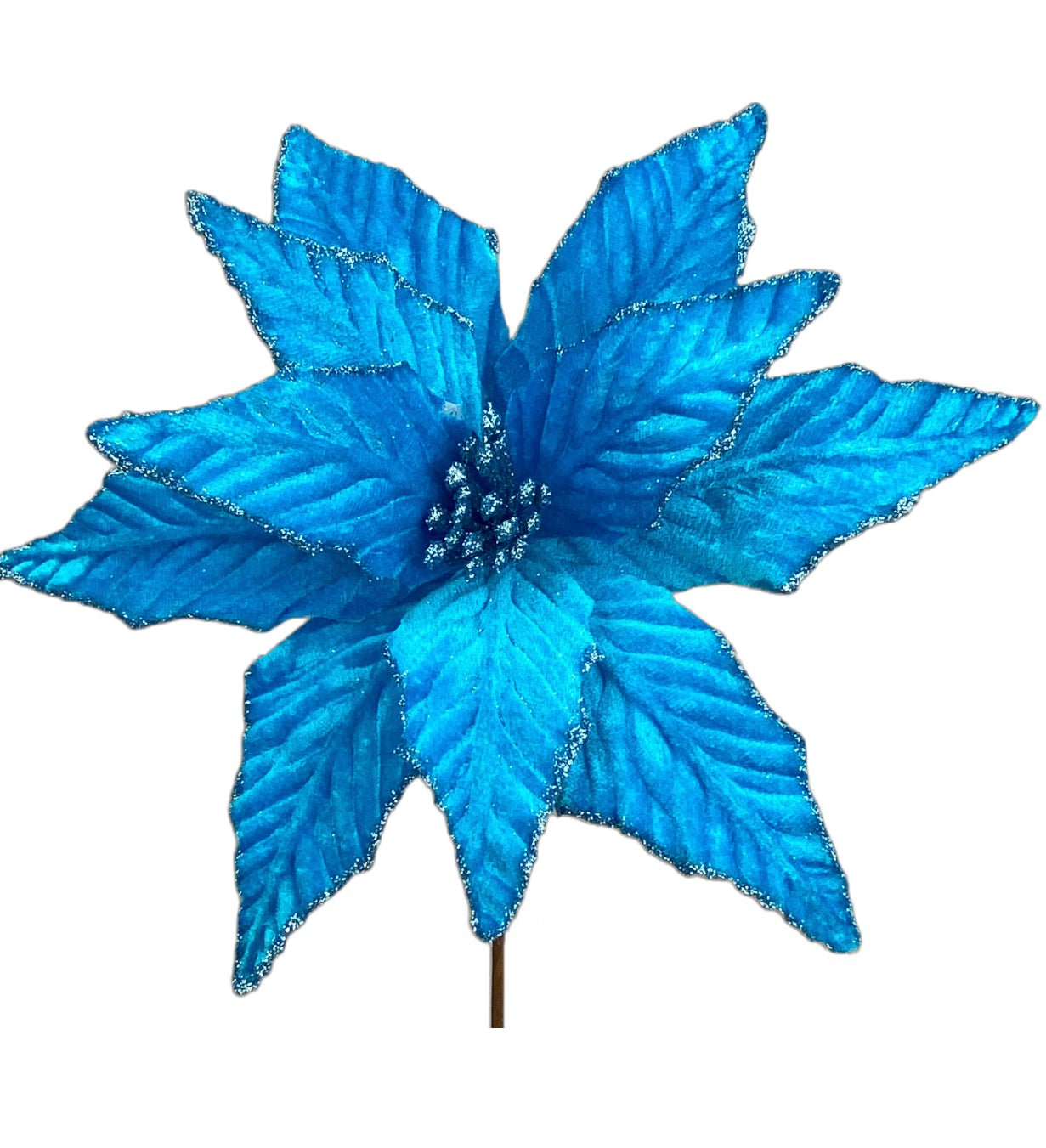 Velvet poinsettia pick - blue - Greenery Market85730BL