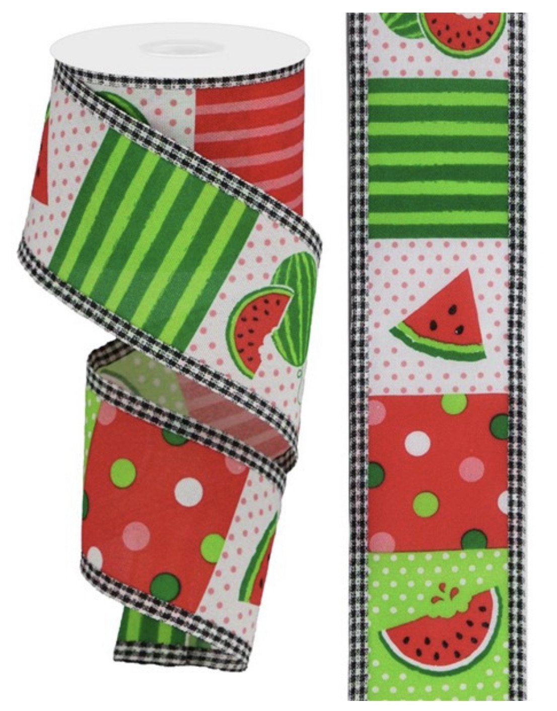 Watermelon block wired ribbon, 2.5" - Greenery Marketwired ribbonRG08755WT
